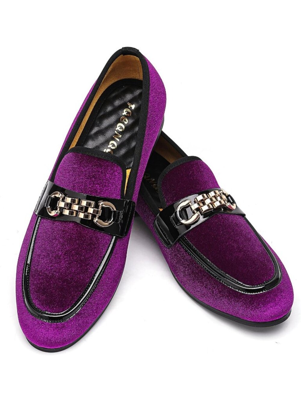 Men's Purple Velvet Gold Horse Bit Classic Loafer Slip On Casual Dress Shoes